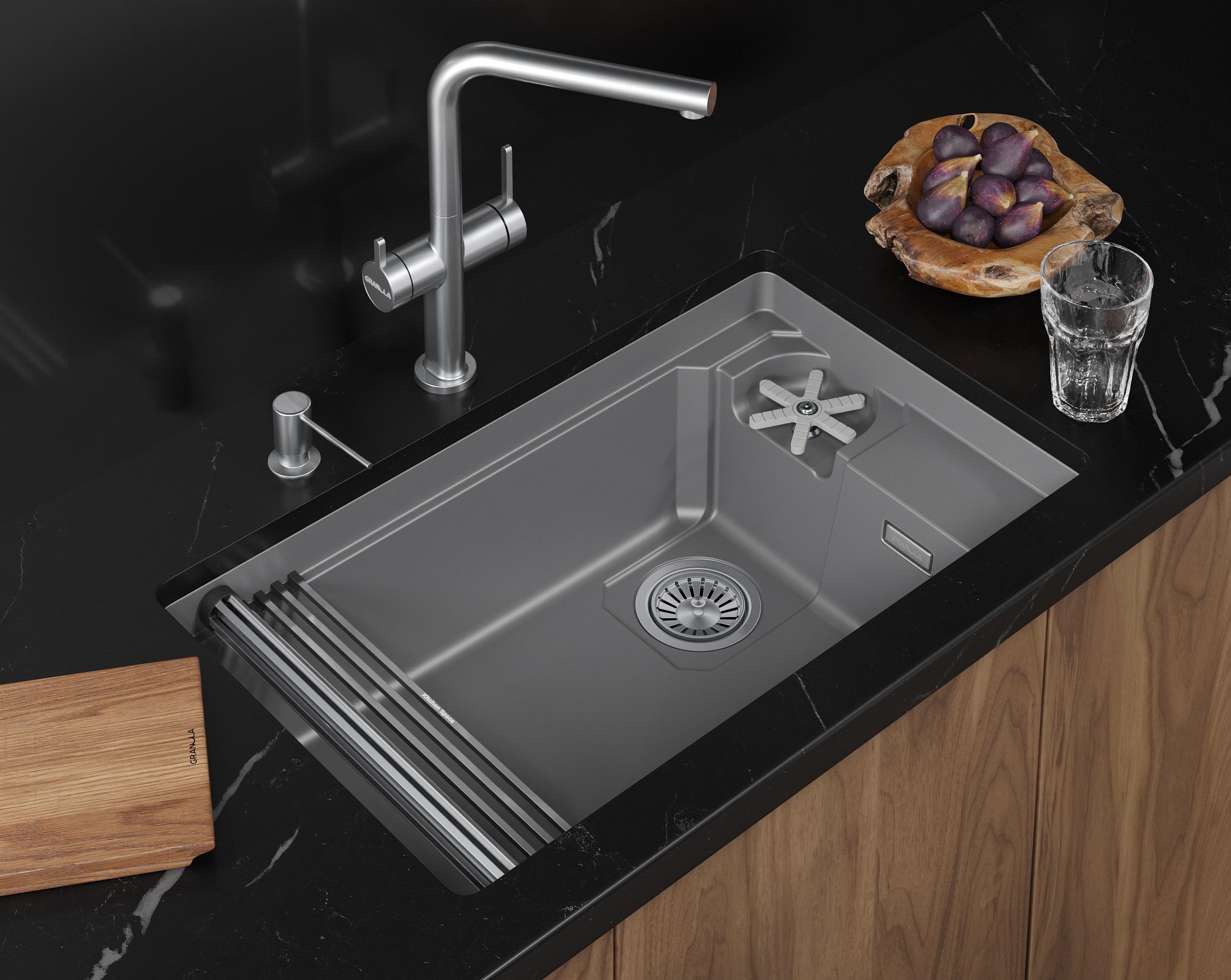 Мойка для кухни Granula Kitchen Space Rinzer 7309RU алюминиум, 73х45 см, прямоугольная